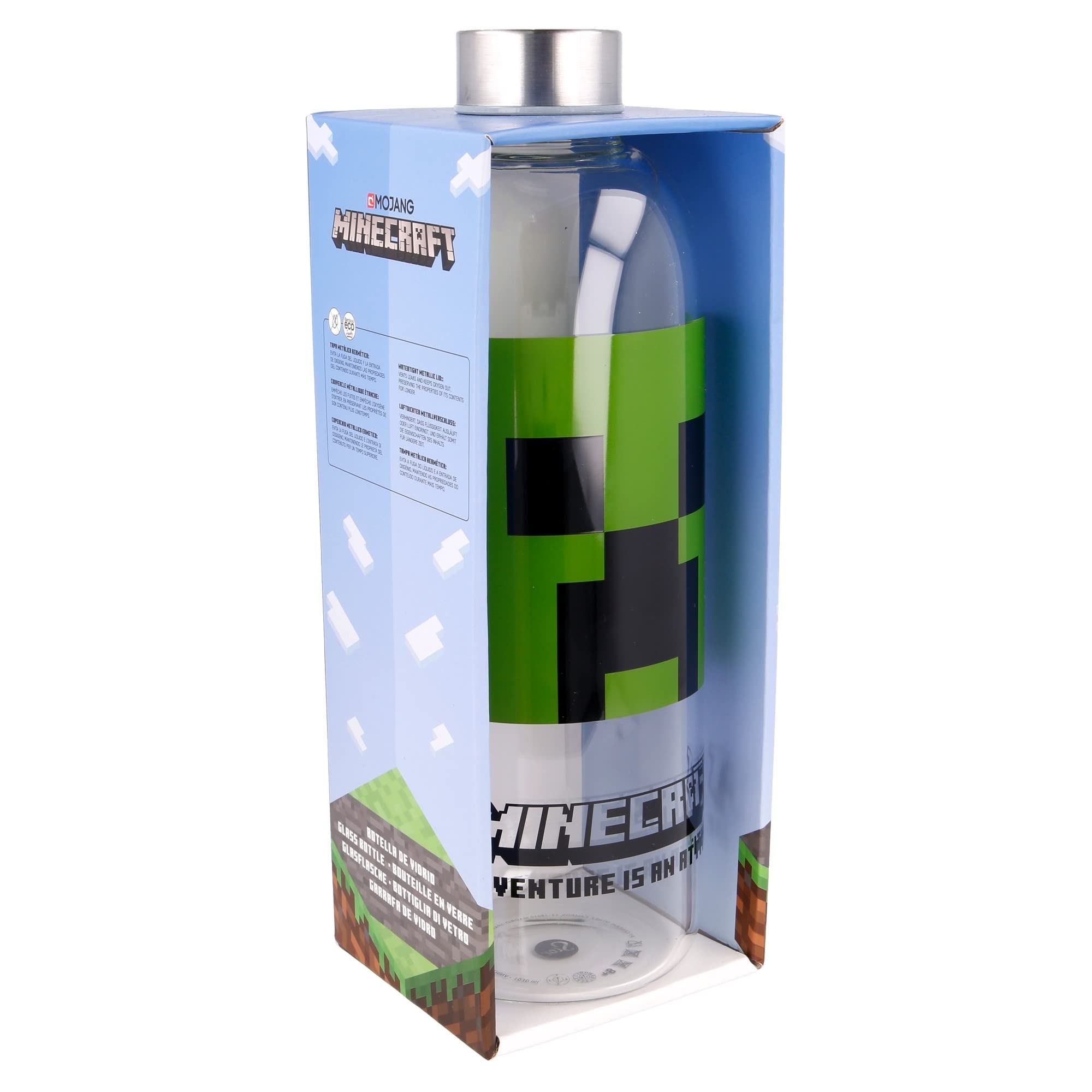 Stor8412497004454vidrio Botella, 1030 Ml Capacidad, Minecraft Stor8412497004454vidrio Botella, 1030 Ml Capacidad, Minecraft